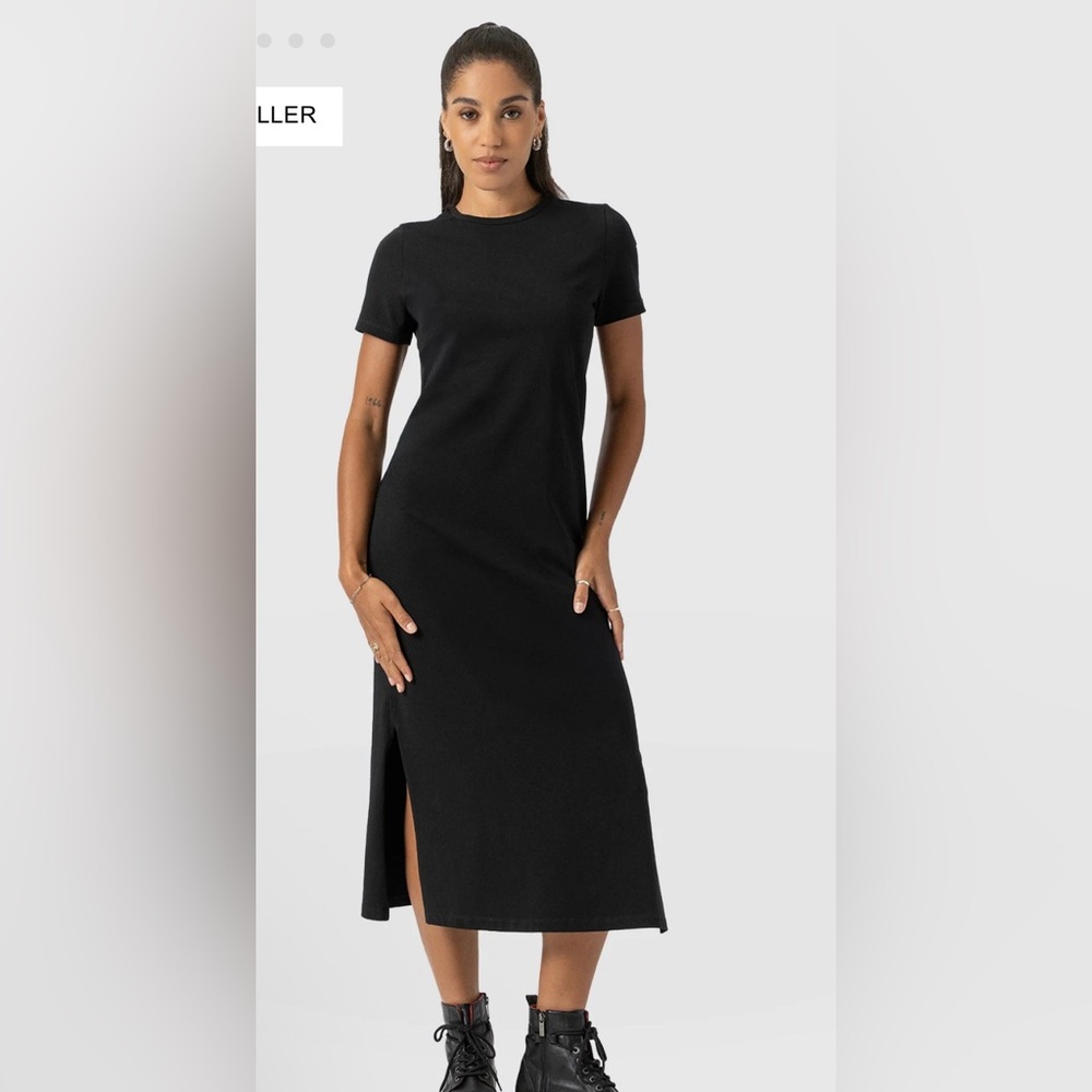 Saint+Sofia Easy Short Sleeve Crew Neck T Shirt Dress Black Women Size 6 NEW